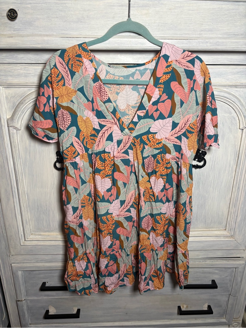 Cupshe V-Neck Tropics Tiered Mini Dress Boho Effortless Resort Pool